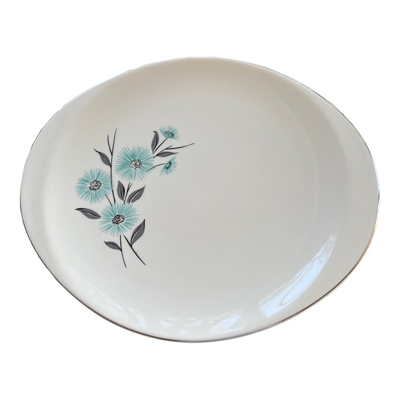 50SsCANONSBURG Mid-Century Modern Milkweed SilverEdged Platter Shabby Chic VTG - Picture 1 of 8